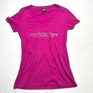 Harley Davidson Women’s Size Large Pink V Neck Vintage Baby Tee